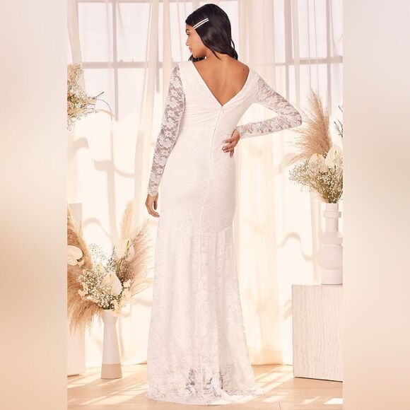 NEW Lulu’s Make it Last Forever White Lace Long Sleeve Mermaid Maxi Dres… - Picture 4 of 6